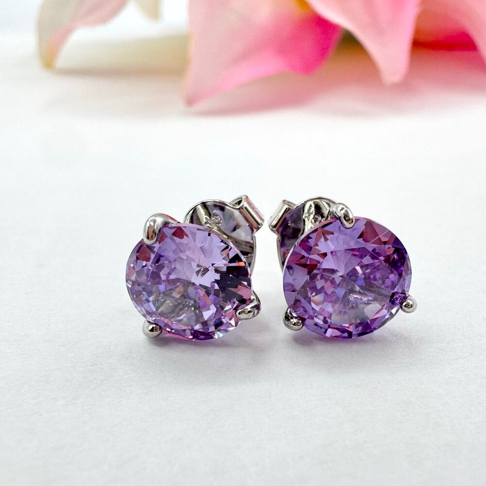 Kate Spade Brilliant Statements Tri-Prong Stud CZ Earrings in Light Amethyst
